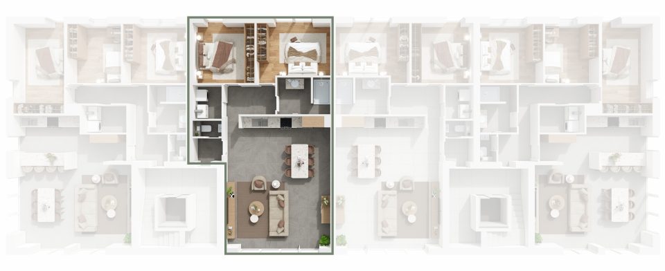 Plan du 2e étage de Vennes 65 : situation de l’appartement 10 dans l’immeuble