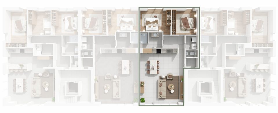 Plan du 2e étage de Vennes 65 : situation de l’appartement 11 dans l’immeuble