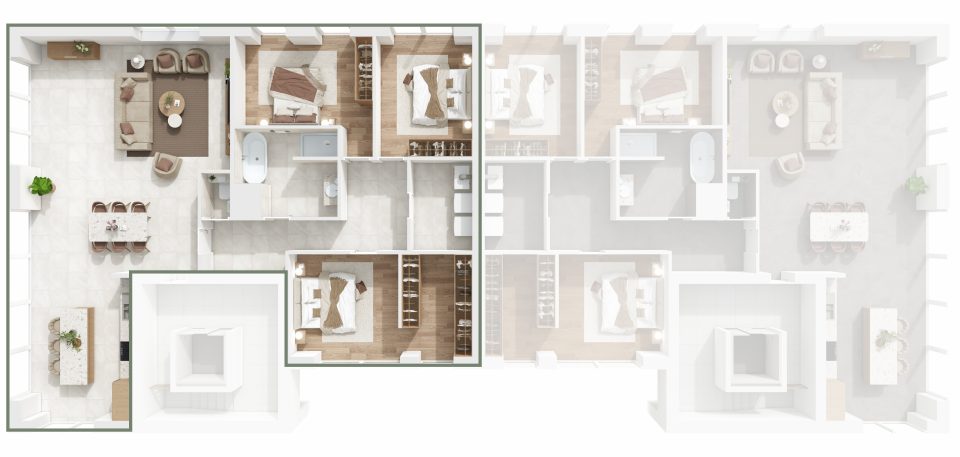 Plan du 3e étage de Vennes 65 : situation de l’appartement 13 dans l’immeuble