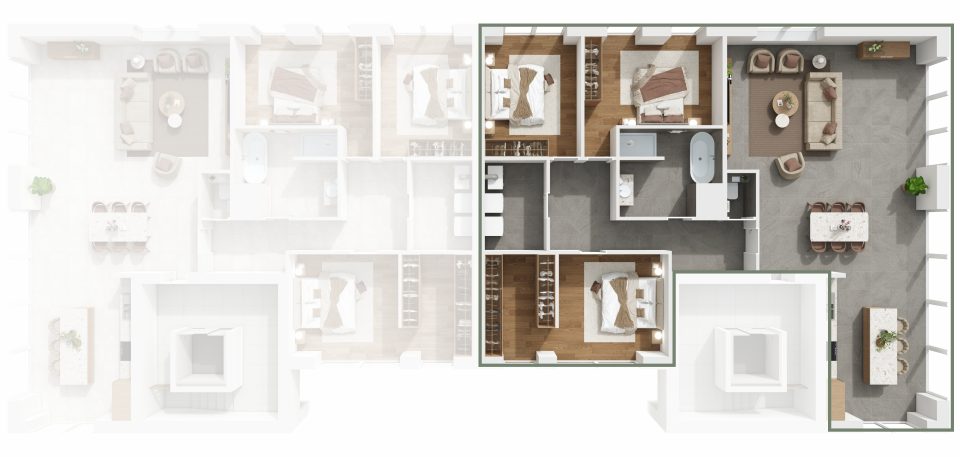 Plan du 3e étage de Vennes 65 : situation de l’appartement 14 dans l’immeuble