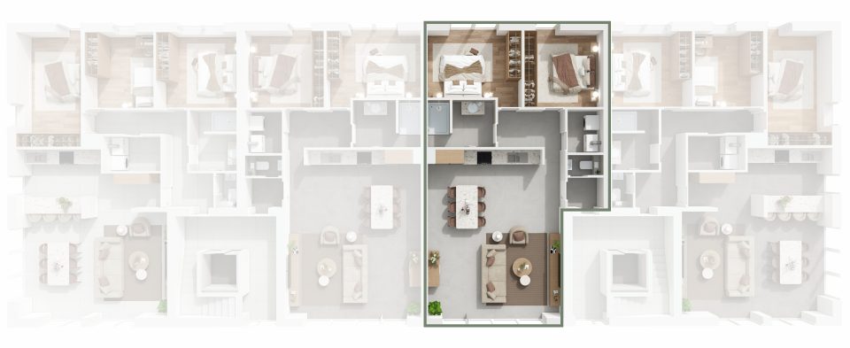 Plan du rez-de-chaussée de Vennes 65 : situation de l’appartement 3 dans l’immeuble