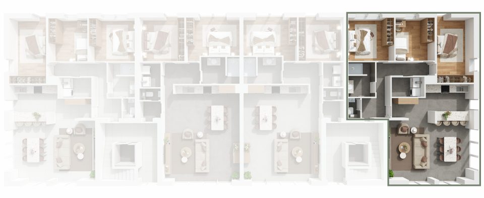 Plan du rez-de-chaussée de Vennes 65 : situation de l’appartement 4 dans l’immeuble