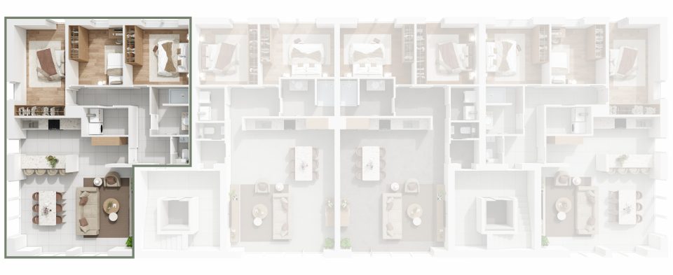 Plan du 1er étage de Vennes 65 : situation de l’appartement 5 dans l’immeuble