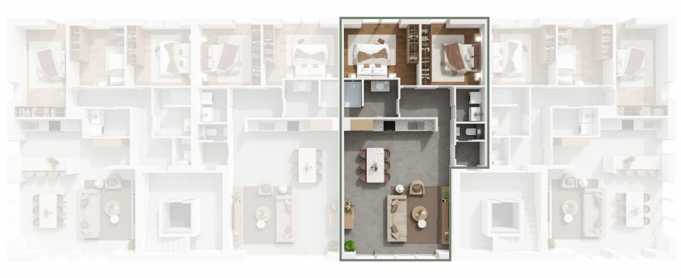 Plan du 1er étage de Vennes 65 : situation de l’appartement 7 dans l’immeuble