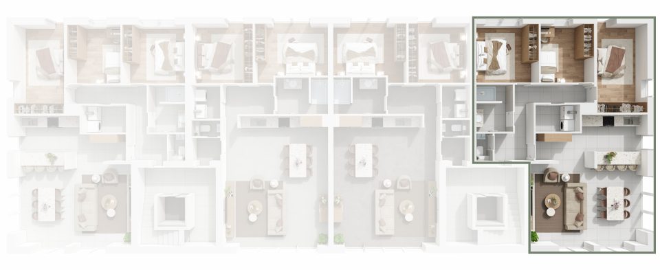 Plan du 1er étage de Vennes 65 : situation de l’appartement 8 dans l’immeuble